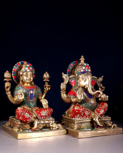 Pure Brass Ganesha Lakshmi idols 12 inch multicolour - Budhshiv.com