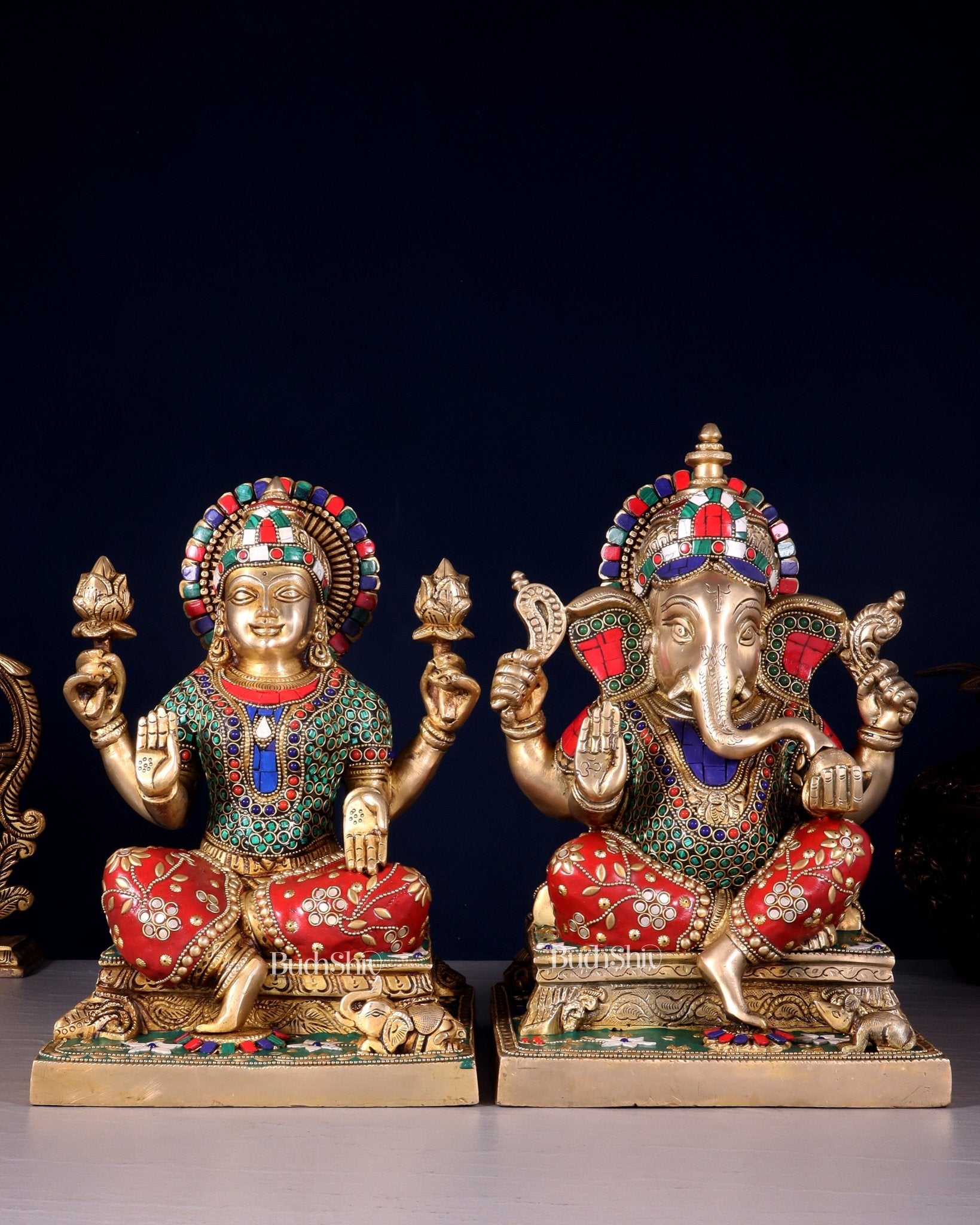 Pure Brass Ganesha Lakshmi idols 12 inch multicolour - Budhshiv.com
