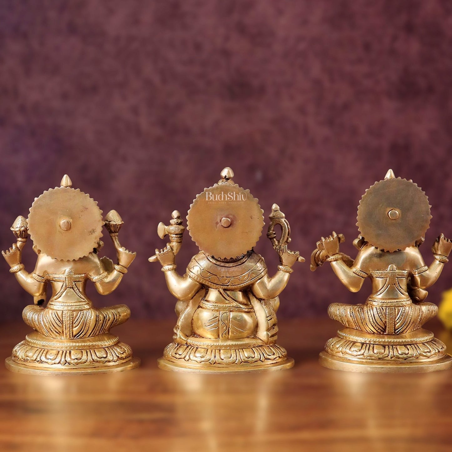 Pure Brass Ganesha, Lakshmi, Saraswati Idols Set of Three - 7.5" - Budhshiv.com