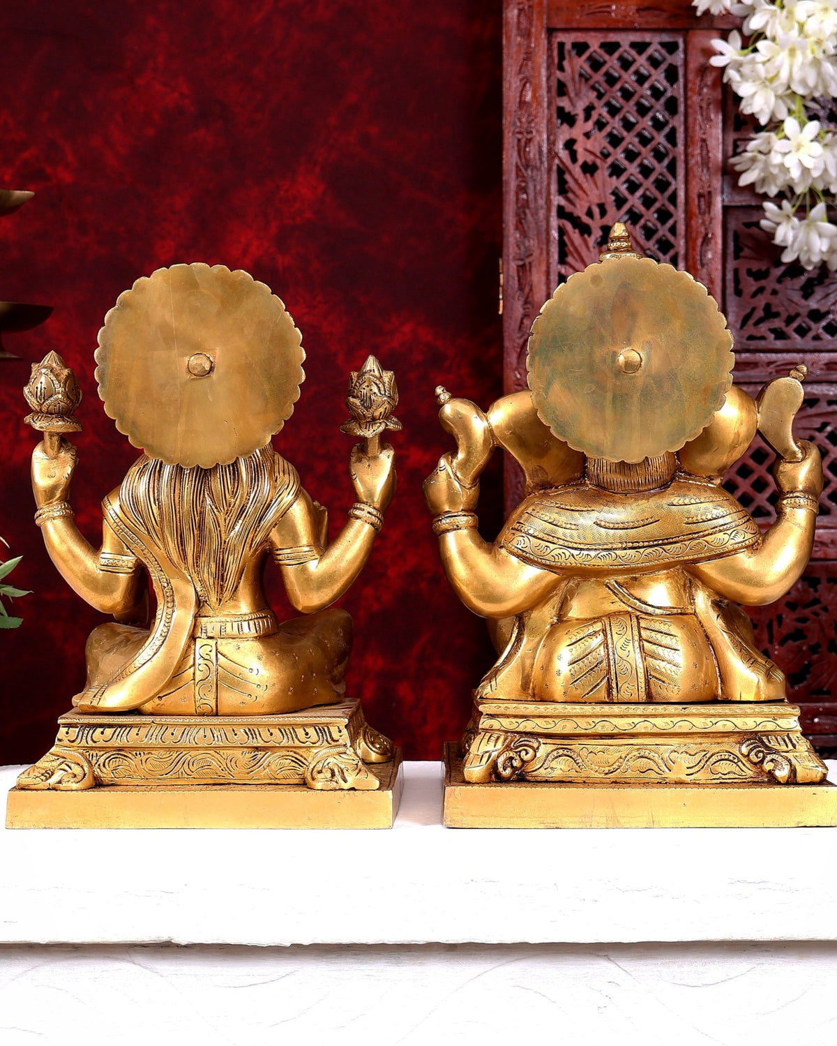 Pure Brass Ganesha Lakshmi Statue Set 12 Inch fine carvings - Budhshiv.com
