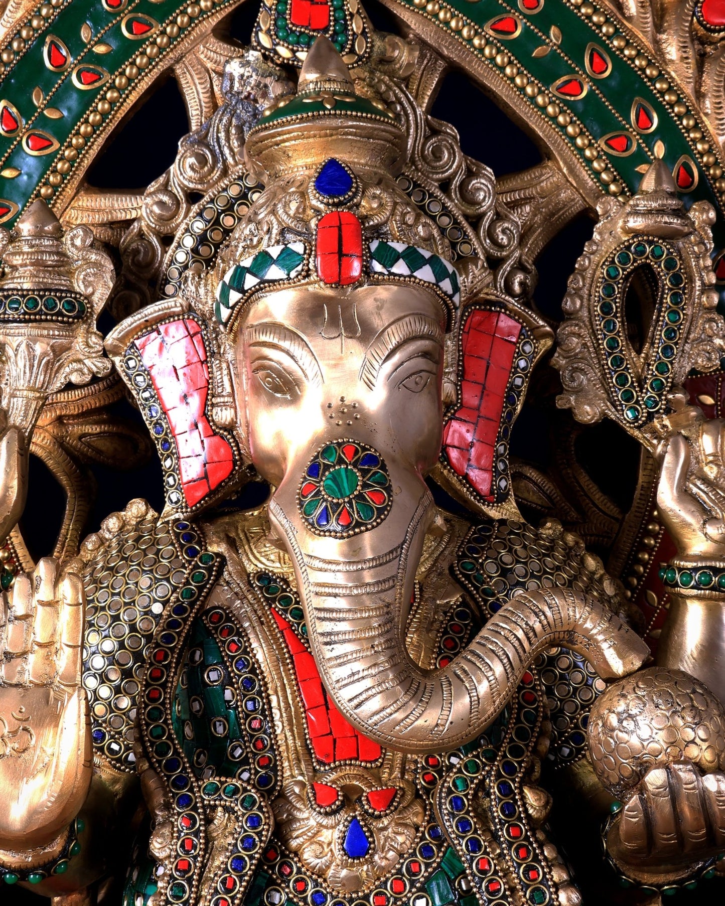 Pure Brass Ganesha large Idol 26 inch Stonework - Budhshiv.com