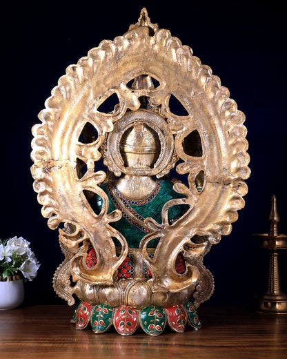 Pure Brass Ganesha large Idol 26 inch Stonework - Budhshiv.com