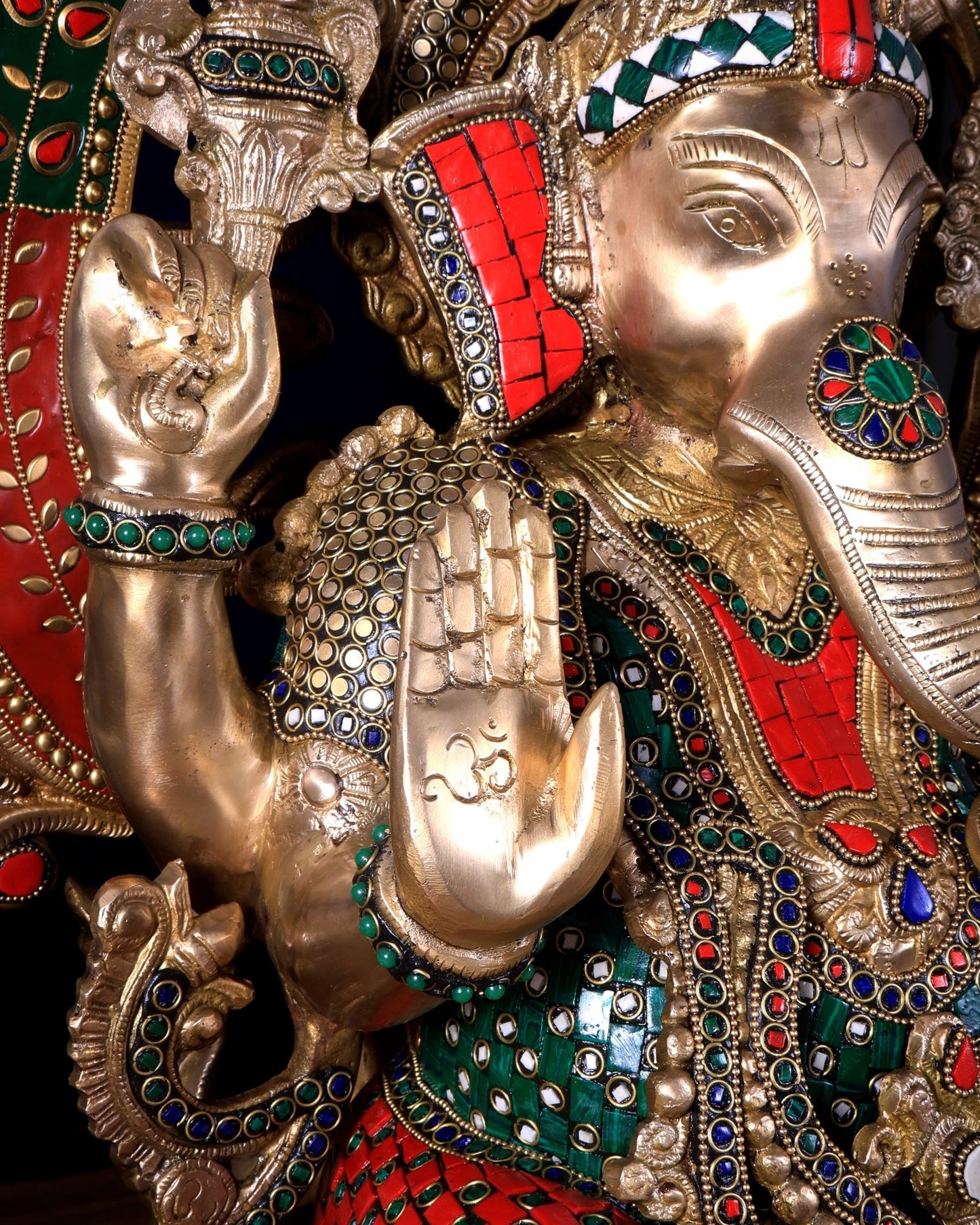 Pure Brass Ganesha large Idol 26 inch Stonework - Budhshiv.com