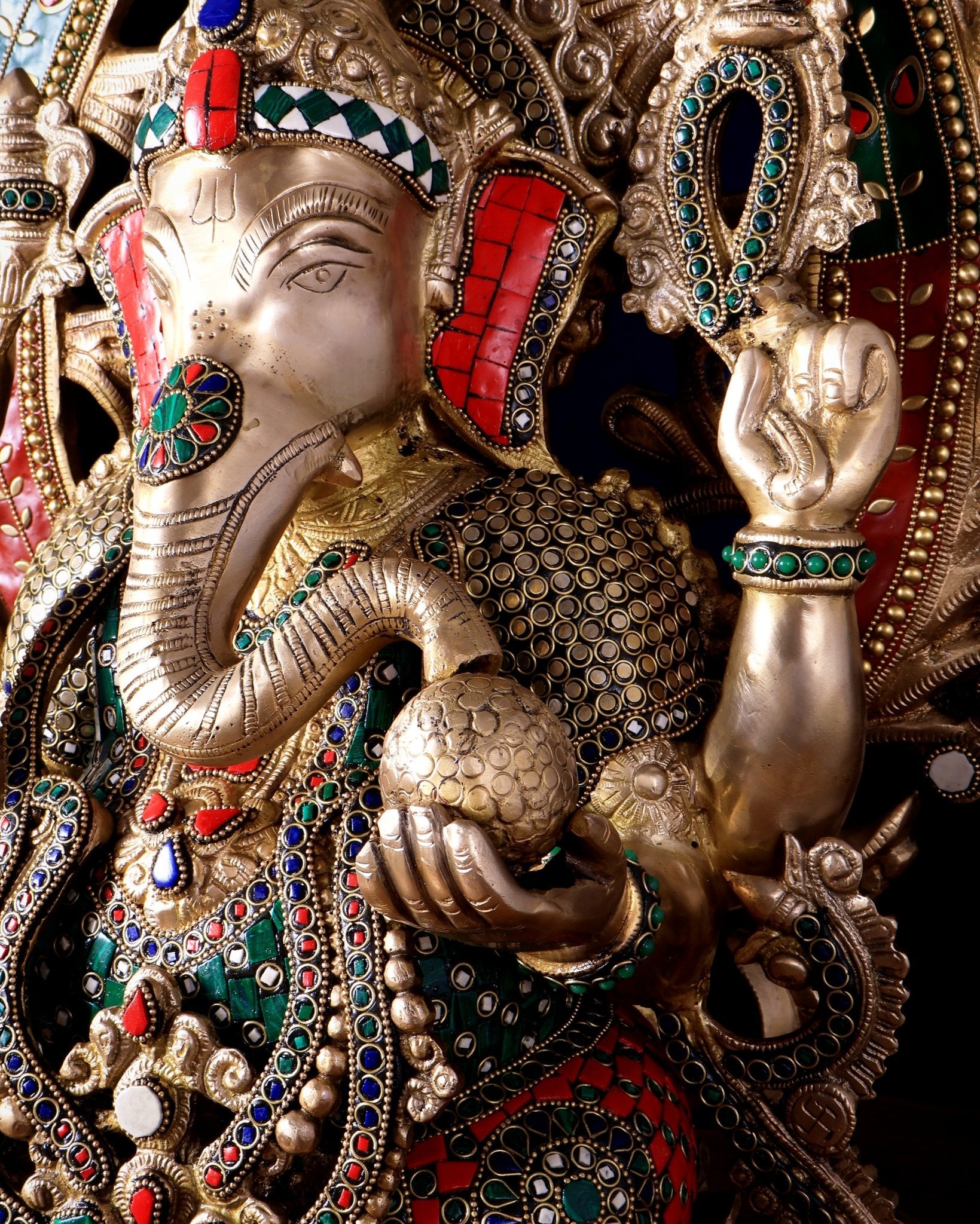 Pure Brass Ganesha large Idol 26 inch Stonework - Budhshiv.com