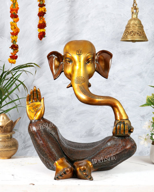 Pure Brass Ganesha Large Modern Statue – Dual Tone Finish 17 inch - Budhshiv.com