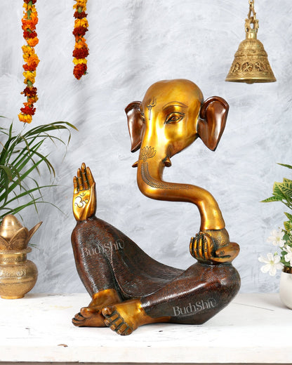 Pure Brass Ganesha Large Modern Statue – Dual Tone Finish 17 inch - Budhshiv.com
