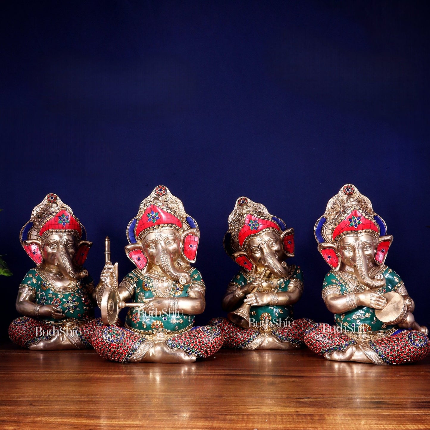 Pure Brass Ganesha Musical Set of Four 12.5 inch - Budhshiv.com