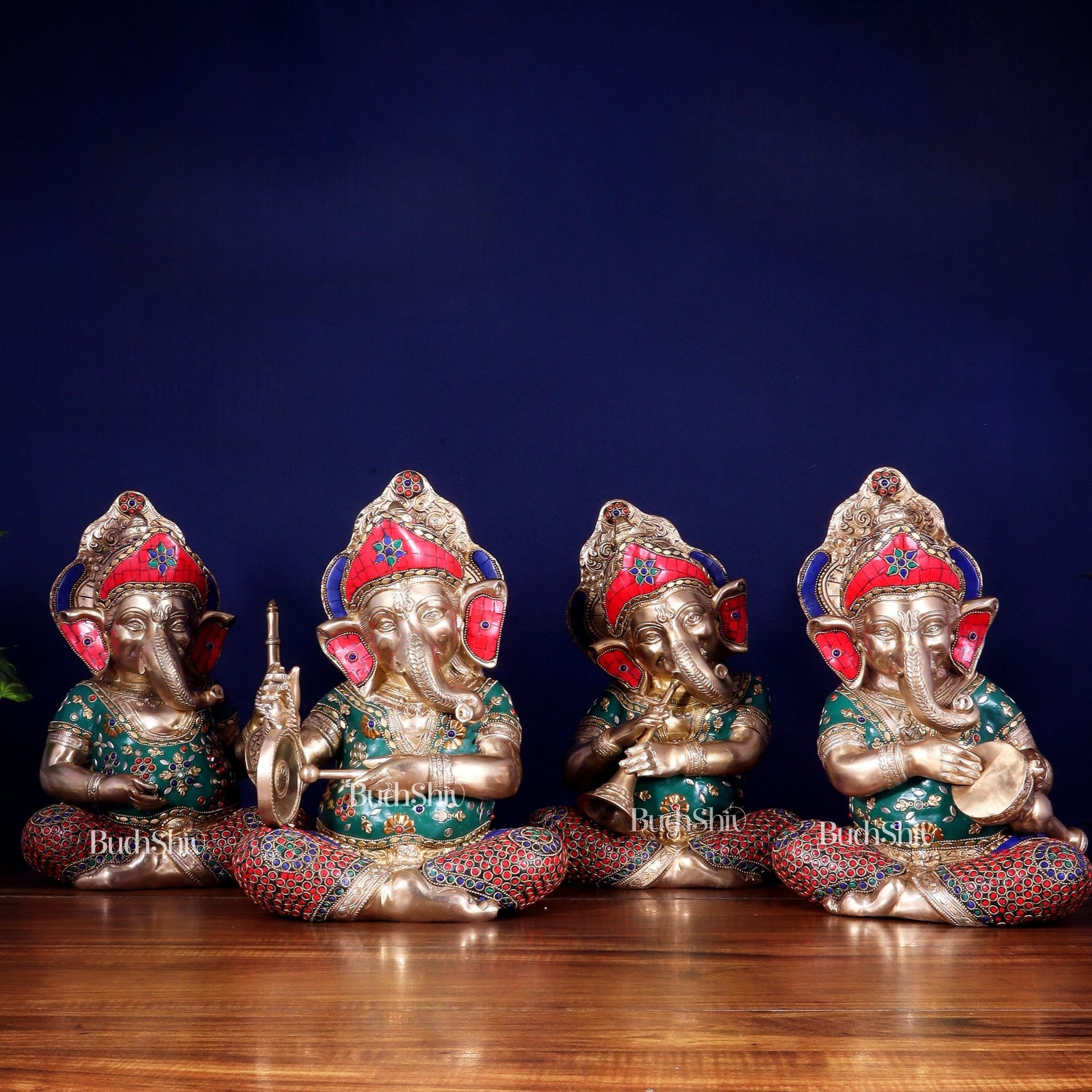 Pure Brass Ganesha Musical Set of Four 12.5 inch - Budhshiv.com