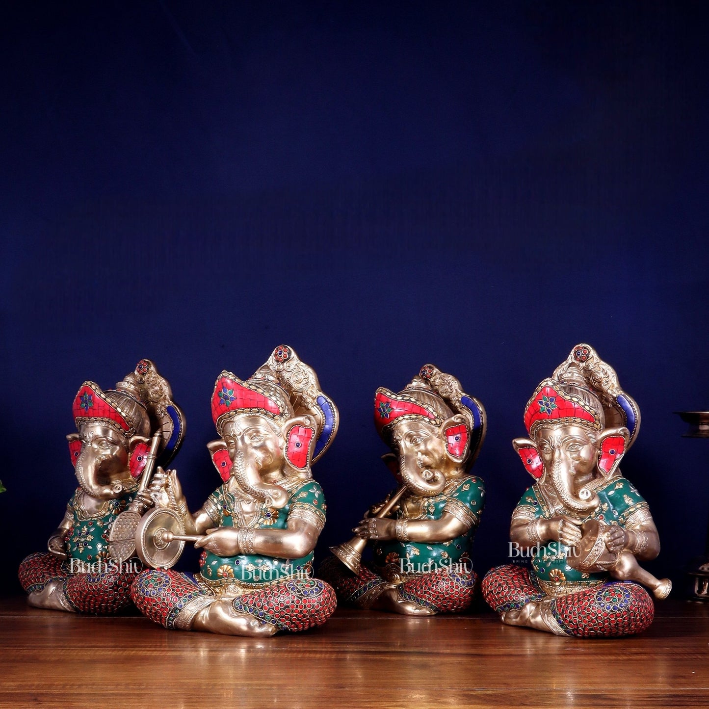 Pure Brass Ganesha Musical Set of Four 12.5 inch - Budhshiv.com