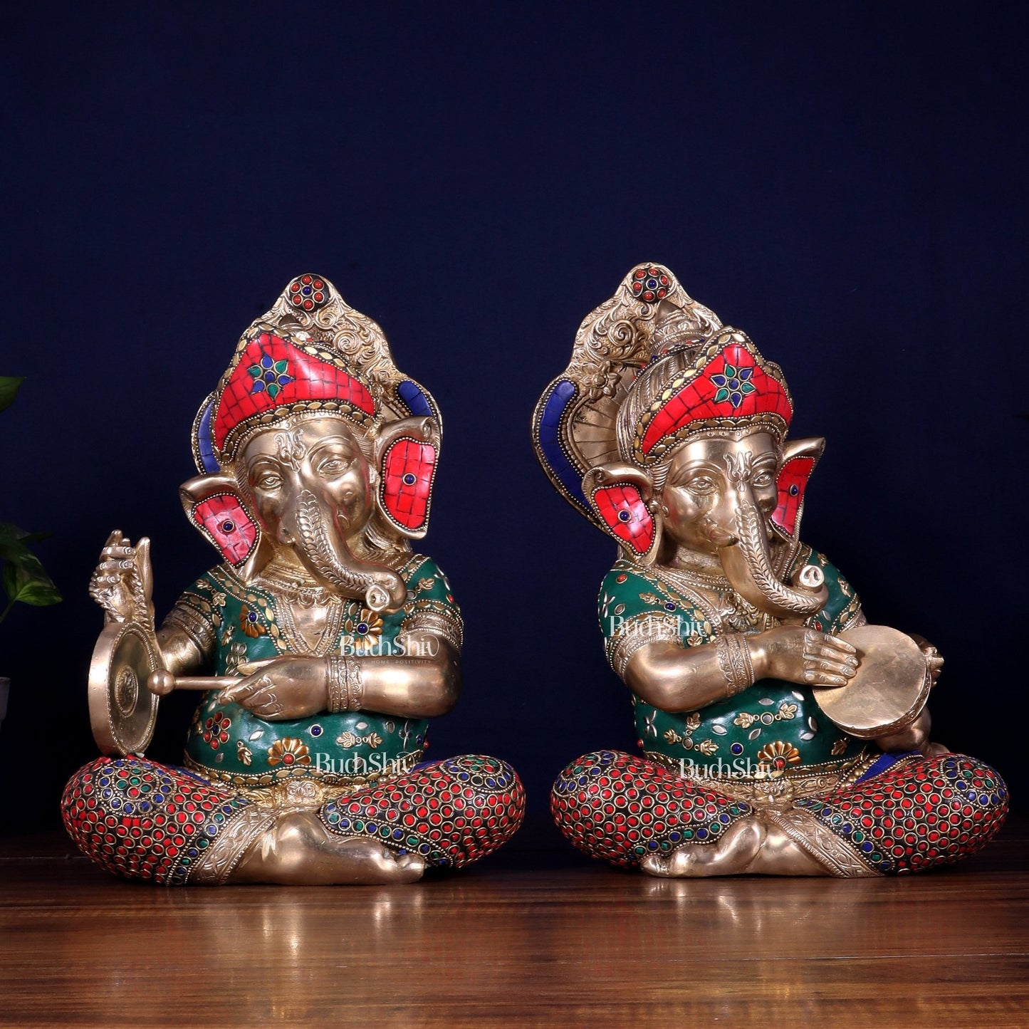 Pure Brass Ganesha Musical Set of Four 12.5 inch - Budhshiv.com