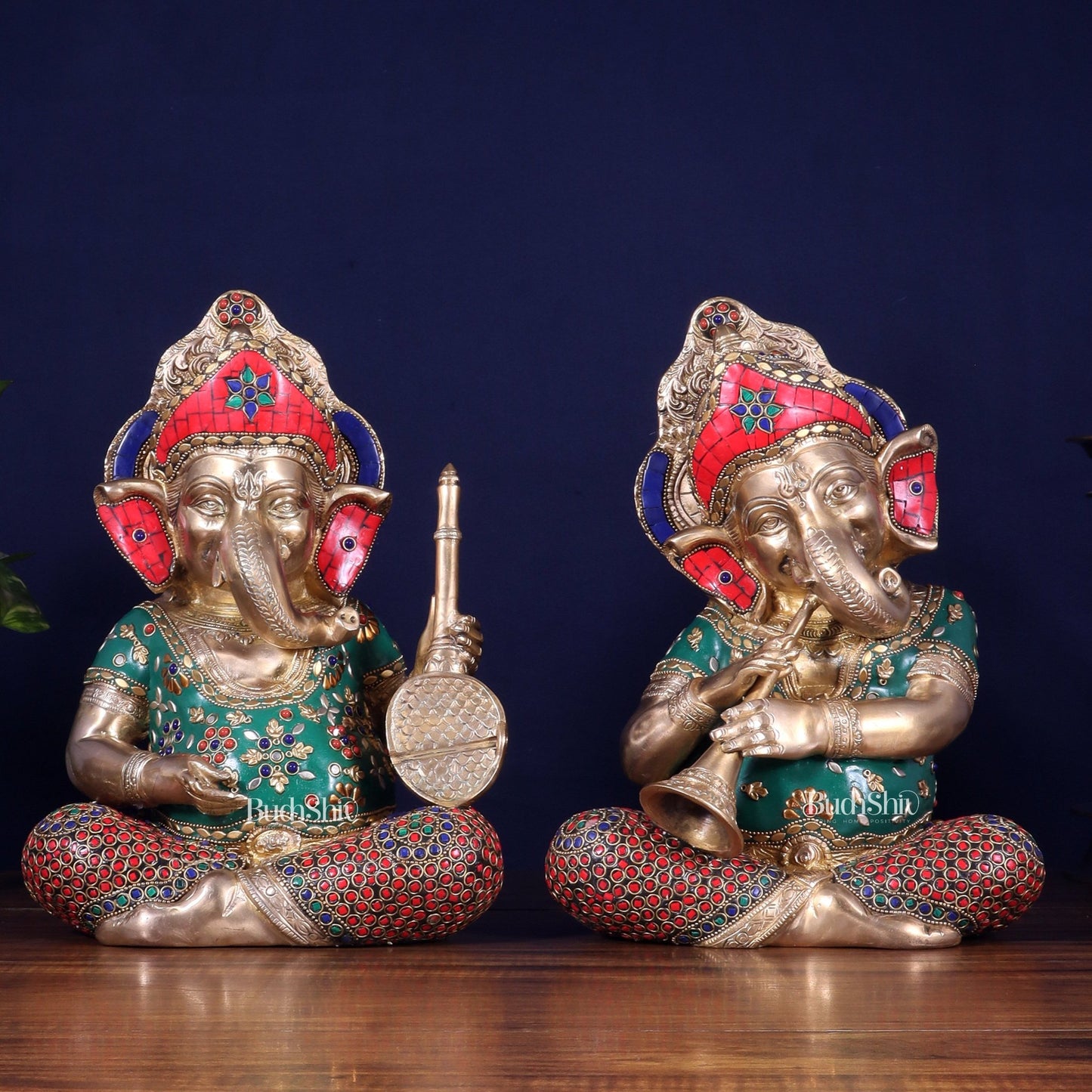 Pure Brass Ganesha Musical Set of Four 12.5 inch - Budhshiv.com