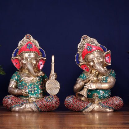 Pure Brass Ganesha Musical Set of Four 12.5 inch - Budhshiv.com