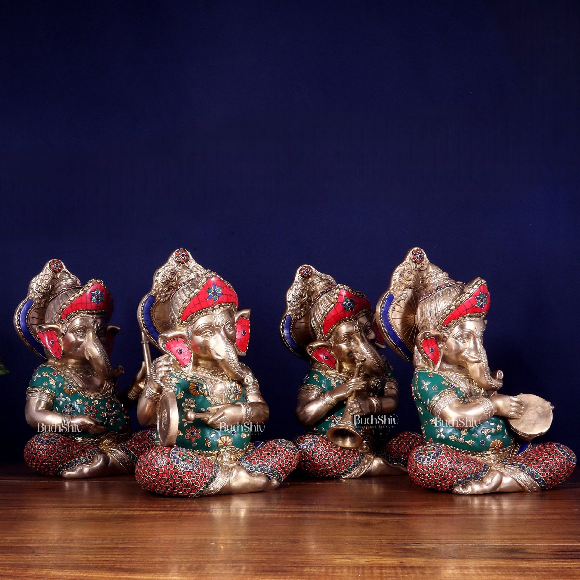 Pure Brass Ganesha Musical Set of Four 12.5 inch - Budhshiv.com