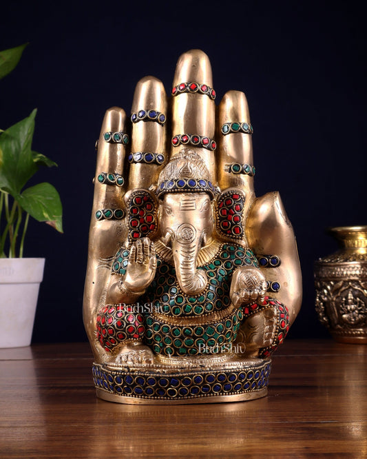 Pure Brass Ganesha on Blessing Hand Showpiece – 9 inch (23 cm) - Budhshiv.com