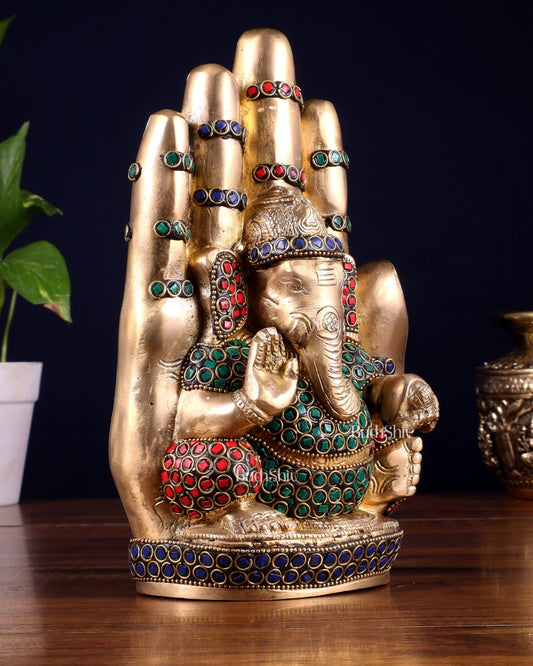 Pure Brass Ganesha on Blessing Hand Showpiece – 9 inch (23 cm) - Budhshiv.com