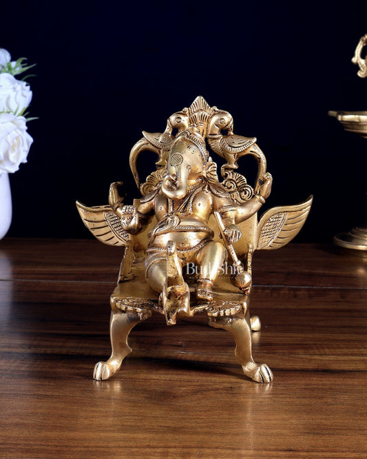Pure Brass Ganesha Resting on elephant Vimana – Unique Mythological Idol | 6 Inch | BudhShiv - Budhshiv.com