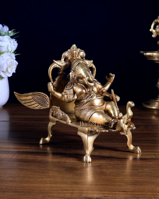 Pure Brass Ganesha Resting on elephant Vimana – Unique Mythological Idol | 6 Inch | BudhShiv - Budhshiv.com