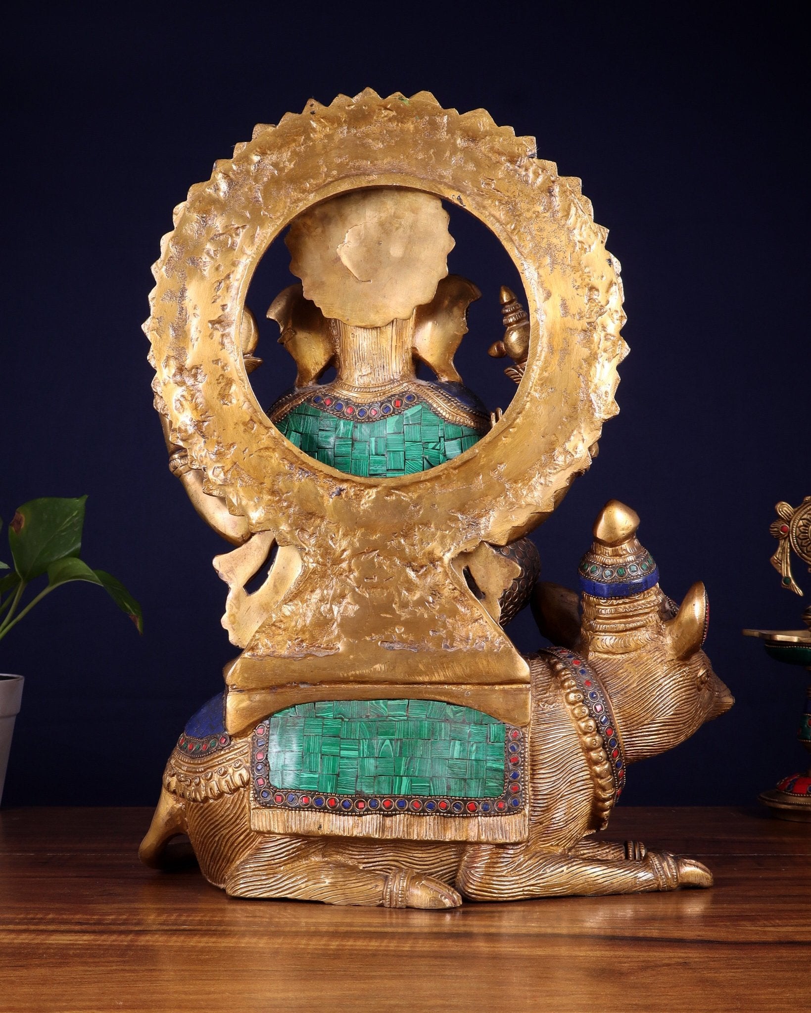 Pure Brass Ganesha sitting on mooshak idol - 16 inch - Budhshiv.com