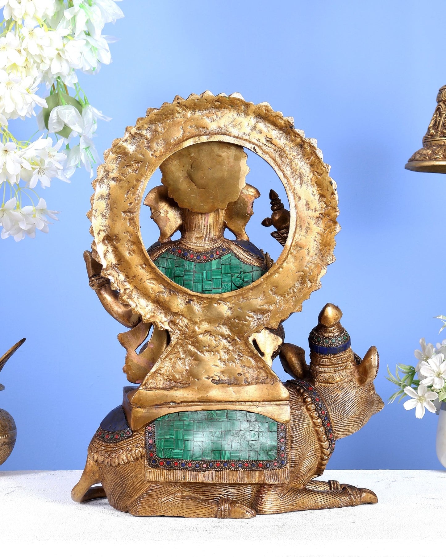 Pure Brass Ganesha sitting on mooshak idol - 16 inch - Budhshiv.com
