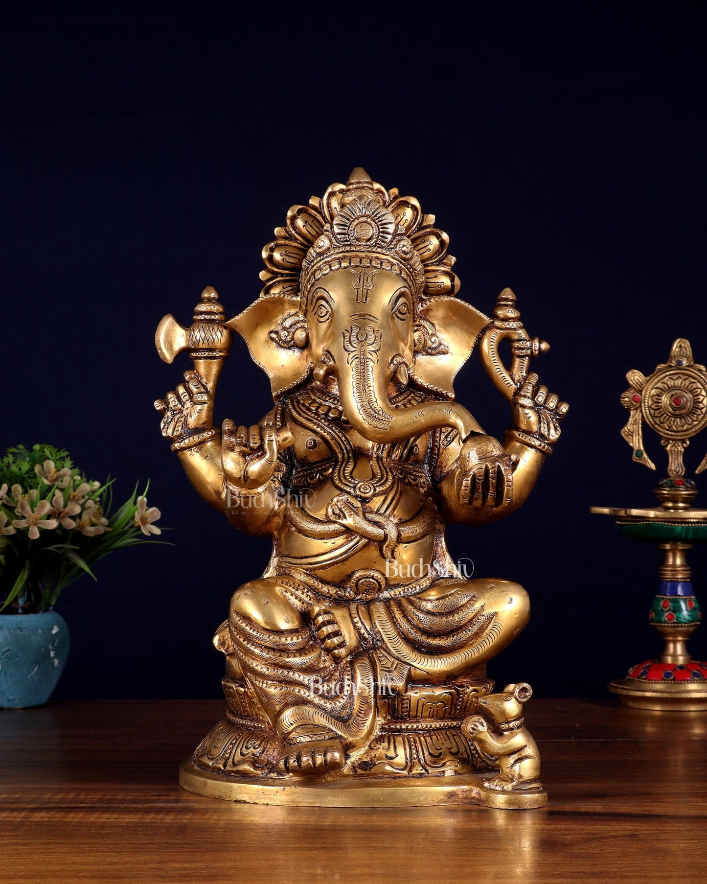 Pure Brass Ganesha Statue - 11 Inch - Budhshiv.com