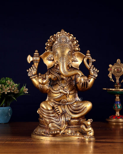 Pure Brass Ganesha Statue - 11 Inch - Budhshiv.com