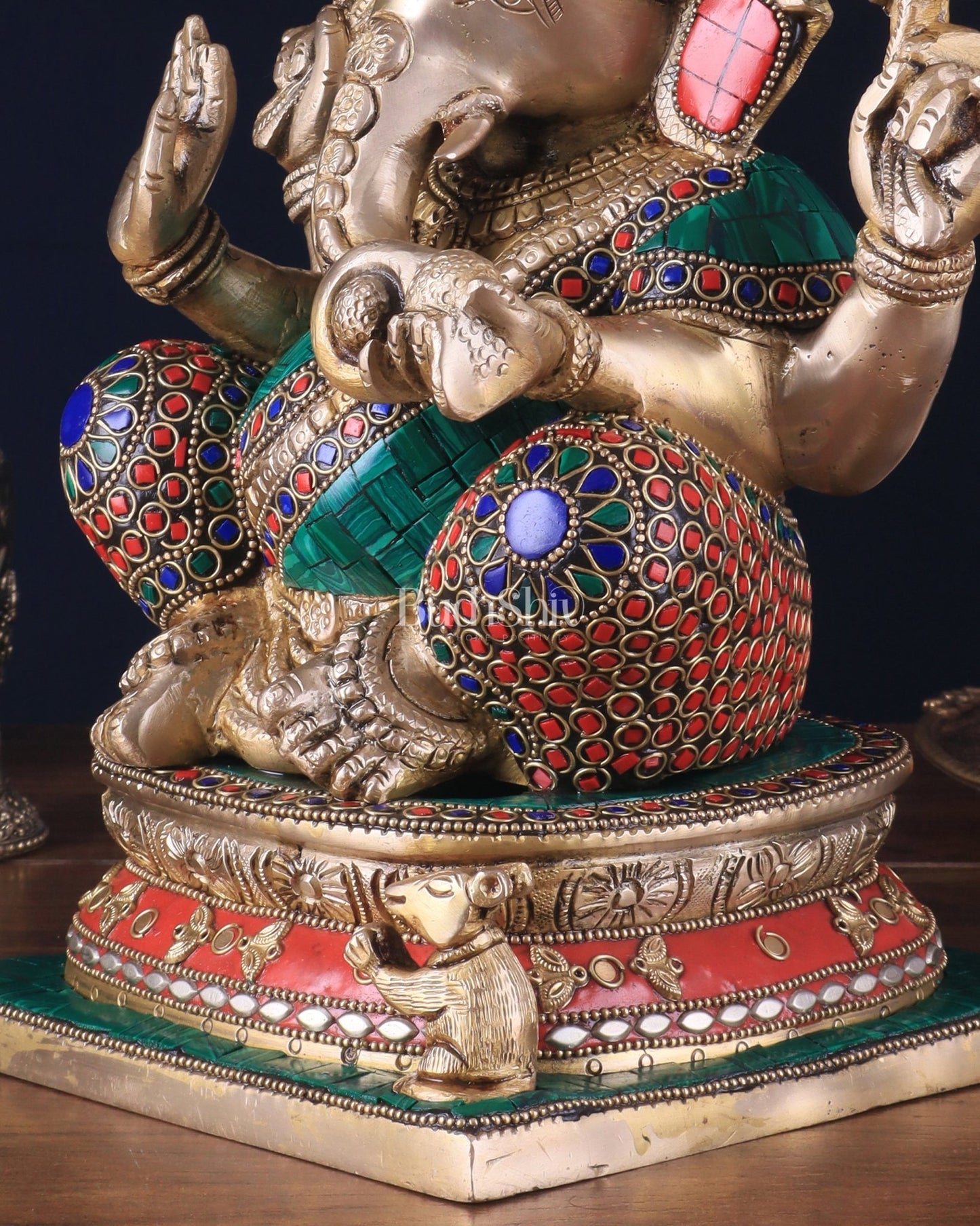 Pure Brass Ganesha Statue 12 inch with stonework - Budhshiv.com