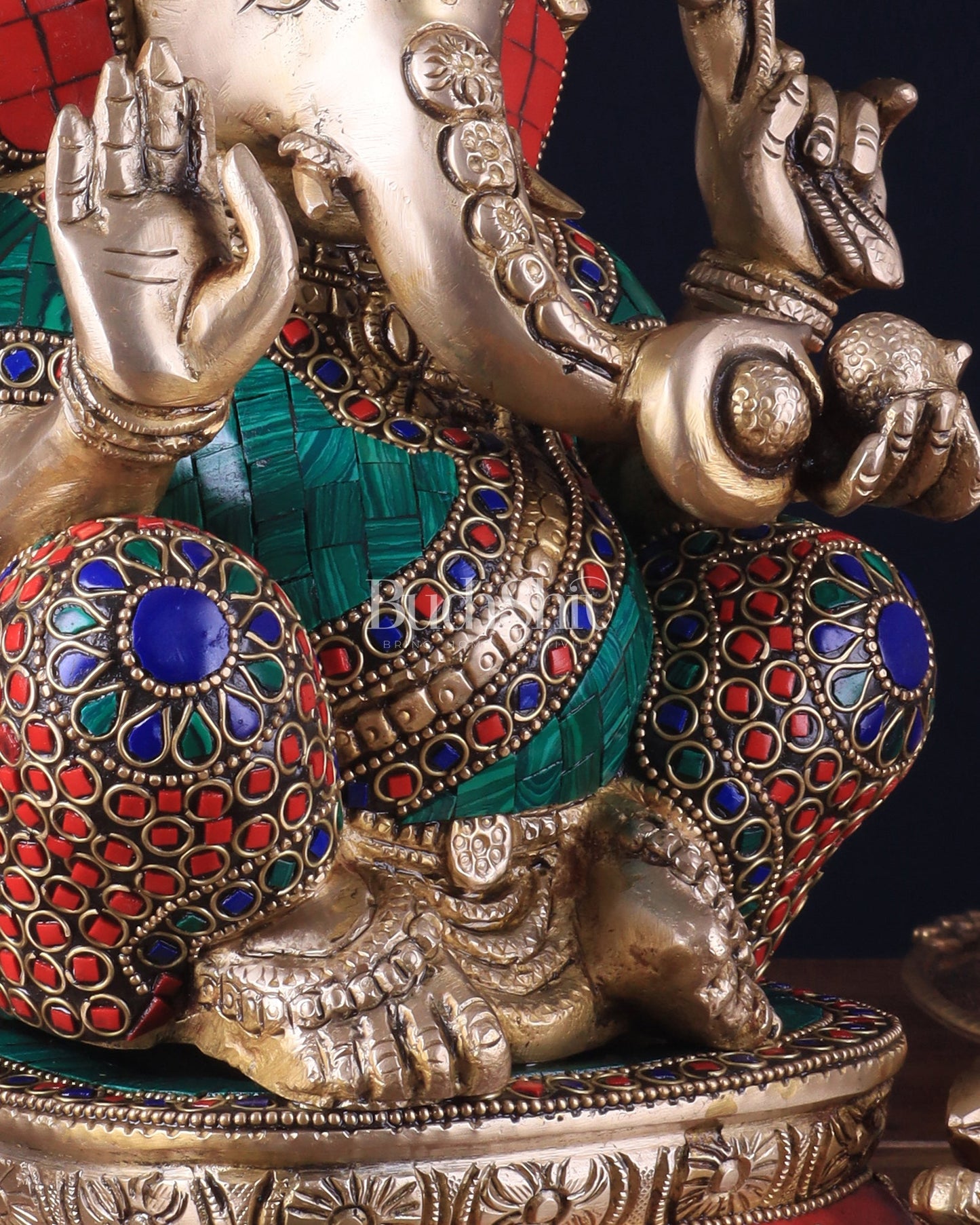 Pure Brass Ganesha Statue 12 inch with stonework - Budhshiv.com