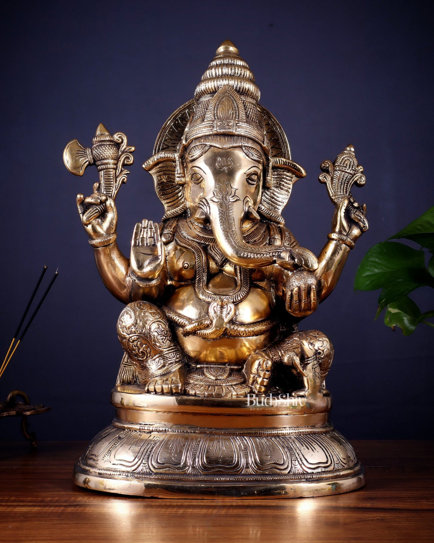 Pure Brass Ganesha Statue – 15 inch Tall - Budhshiv.com