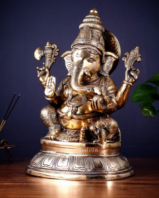 Pure Brass Ganesha Statue – 15 inch Tall - Budhshiv.com