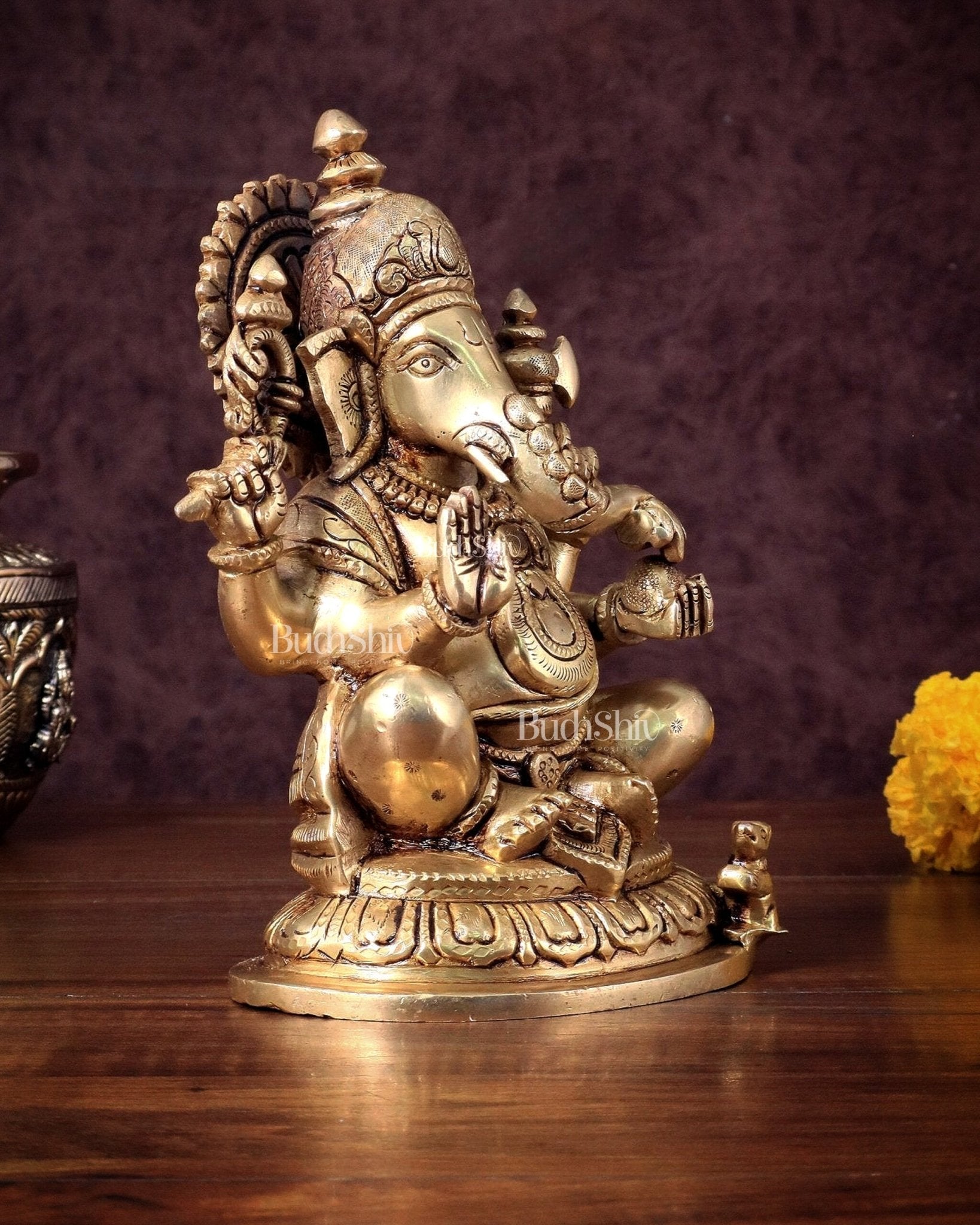 Pure Brass Ganesha statue - 7.5" Height - Budhshiv.com