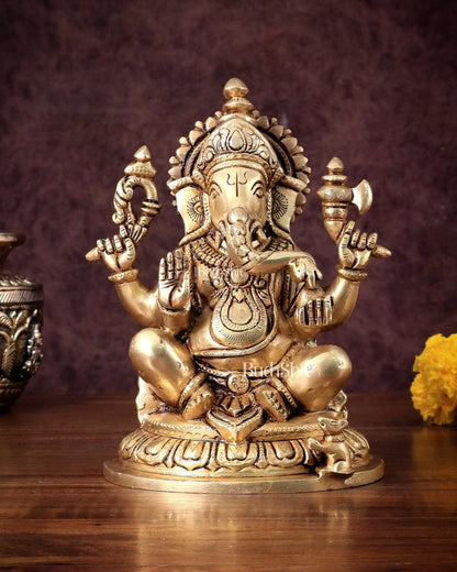 Pure Brass Ganesha statue - 7.5" Height - Budhshiv.com