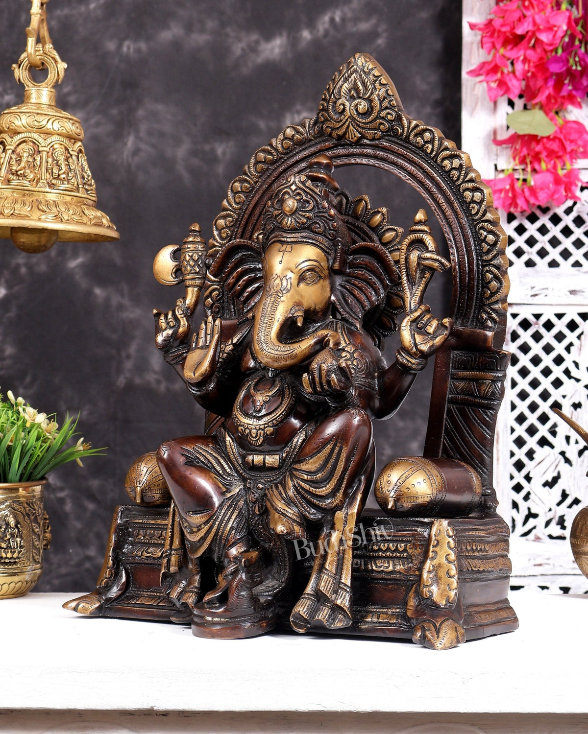 Pure Brass Ganesha statue copper tone 17 inch tall - Budhshiv.com