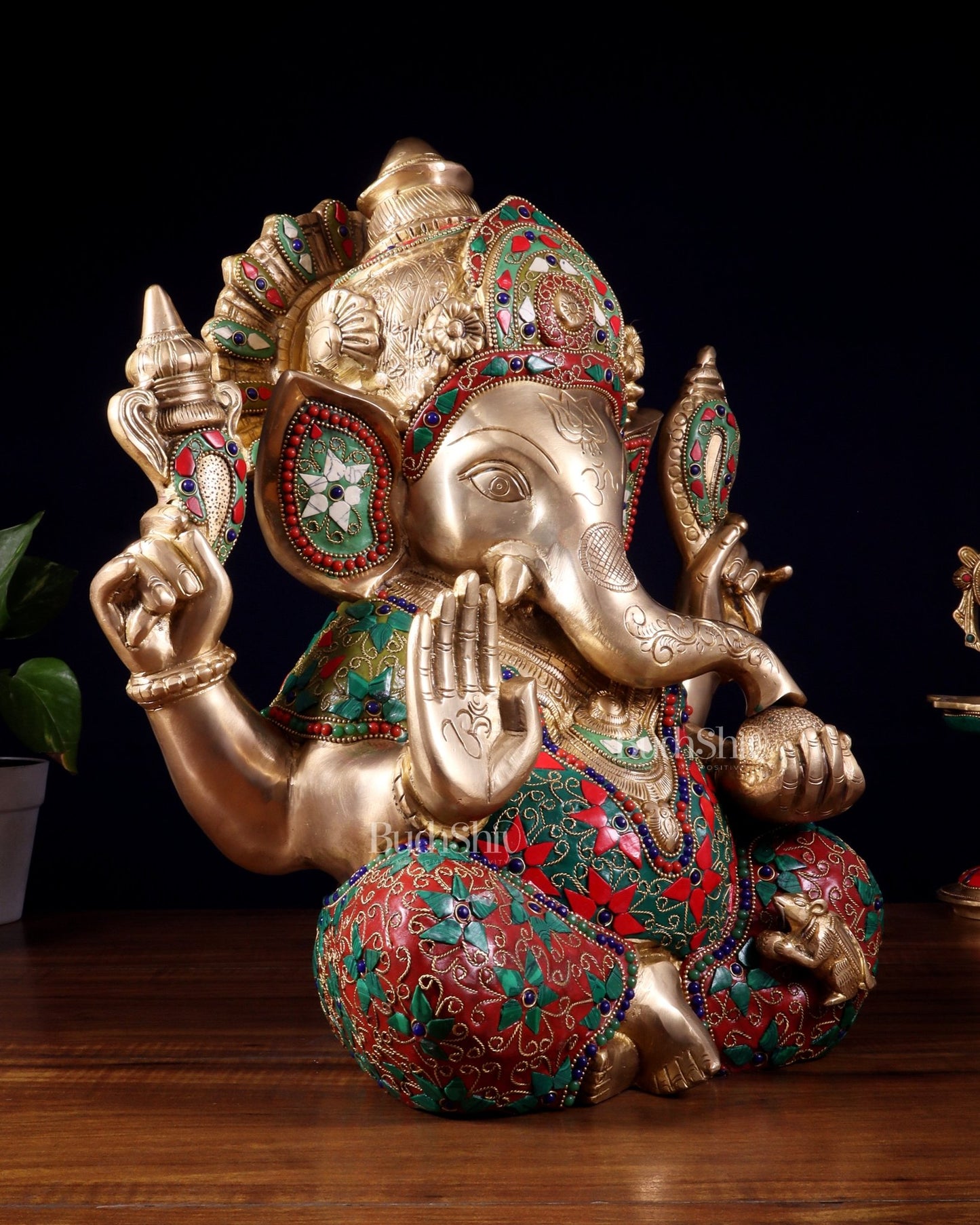 Pure Brass Ganesha Statue meenakari 15" - Budhshiv.com