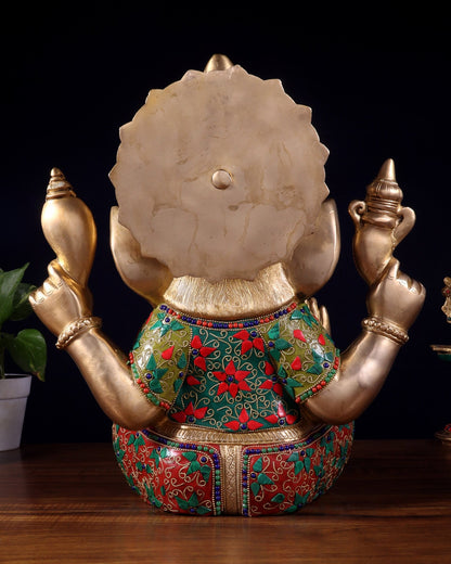 Pure Brass Ganesha Statue meenakari 15" - Budhshiv.com