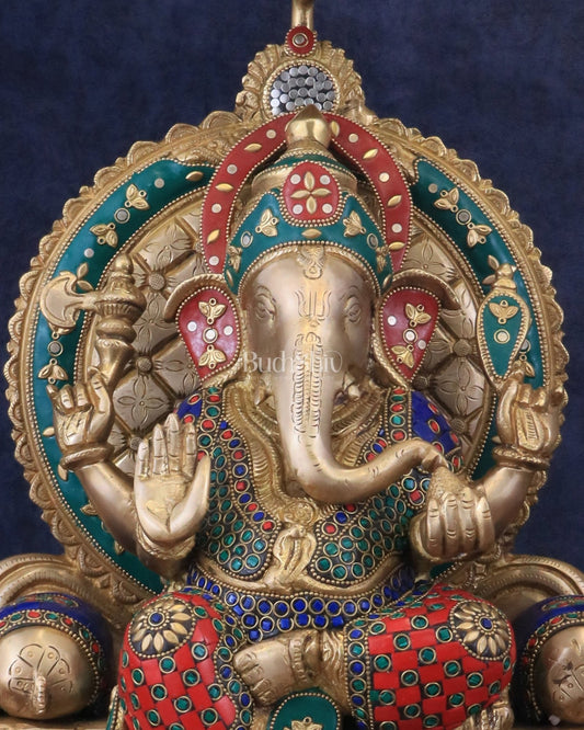 Pure Brass Ganesha Statue with meenakari – 18 Inches Tall - Budhshiv.com