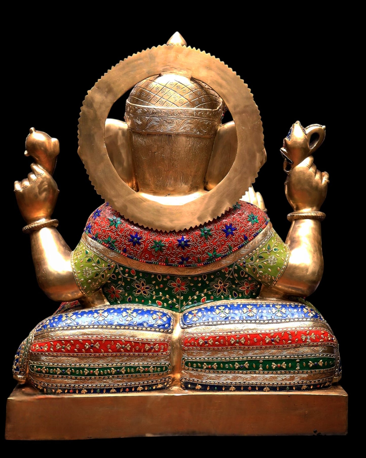 Pure Brass Ganesha Statue with Meenakari Stonework 33 inch - Budhshiv.com