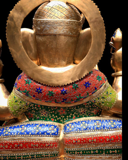 Pure Brass Ganesha Statue with Meenakari Stonework 33 inch - Budhshiv.com