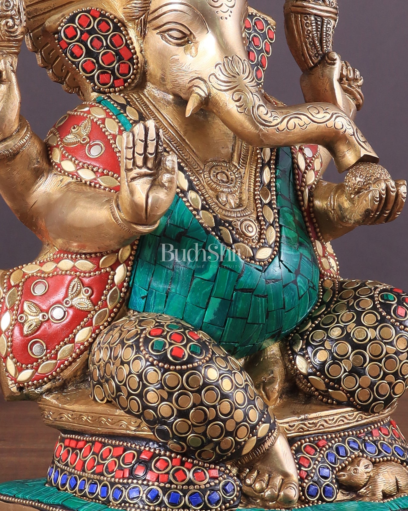 Pure Brass Ganesha Statue with Meenakari Work 10" - Budhshiv.com