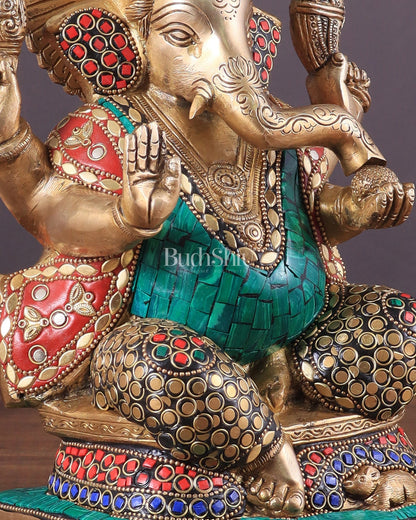 Pure Brass Ganesha Statue with Meenakari Work 10" - Budhshiv.com