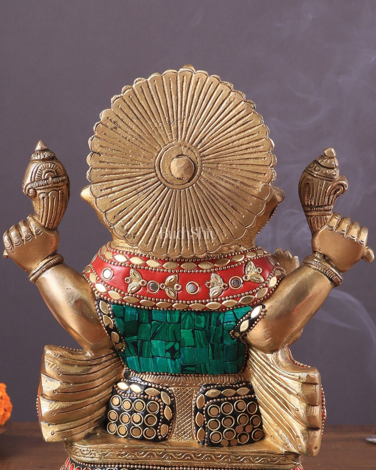 Pure Brass Ganesha Statue with Meenakari Work 10" - Budhshiv.com