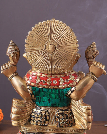 Pure Brass Ganesha Statue with Meenakari Work 10" - Budhshiv.com