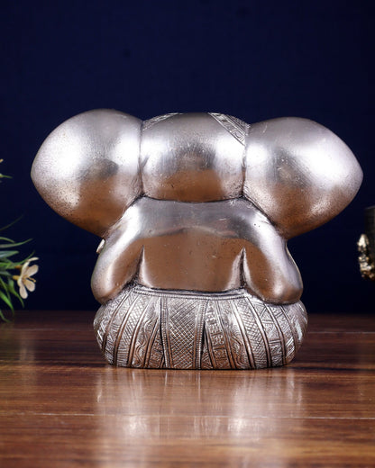 Pure Brass Ganesha Superfine Statue Big ears 6" silver plated - Budhshiv.com