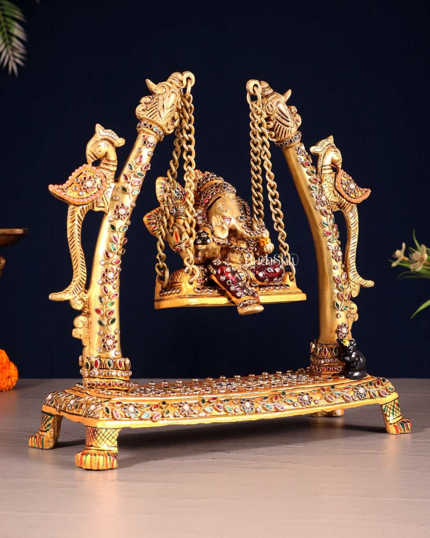 Pure Brass Ganesha Swing with Laakh Meenakari 10" - Budhshiv.com