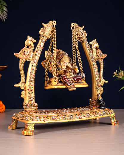 Pure Brass Ganesha Swing with Laakh Meenakari 10" - Budhshiv.com