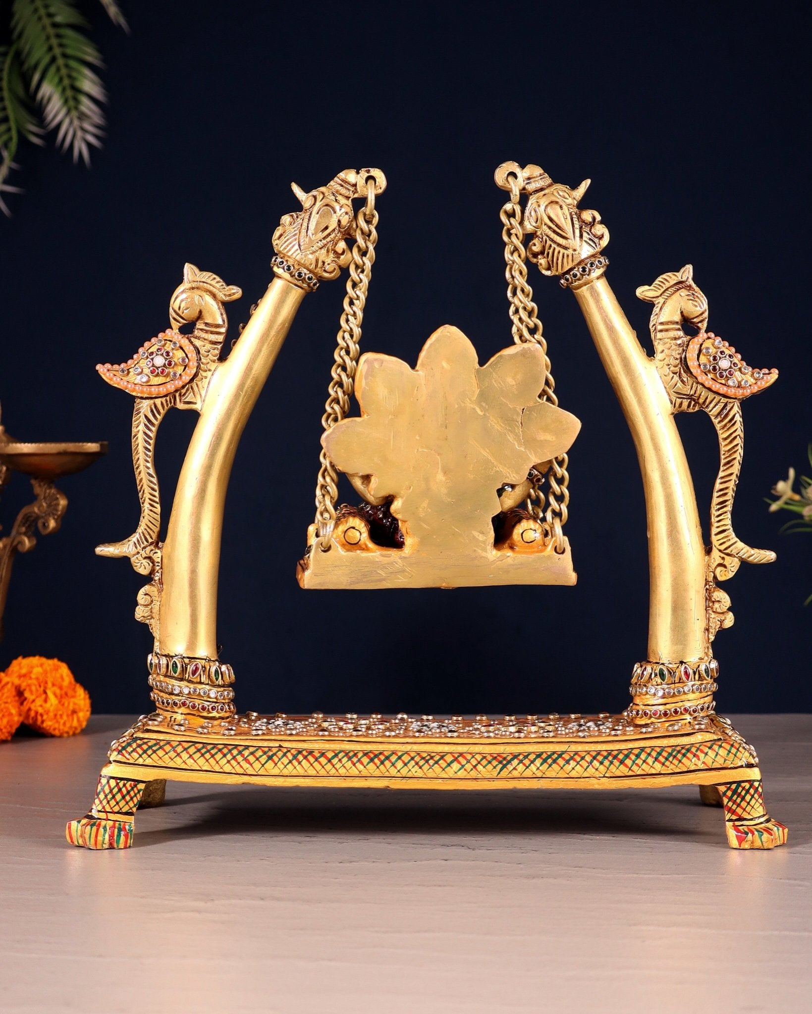 Pure Brass Ganesha Swing with Laakh Meenakari 10" - Budhshiv.com