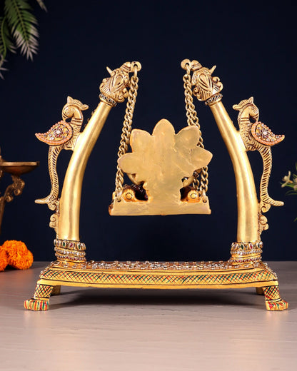 Pure Brass Ganesha Swing with Laakh Meenakari 10" - Budhshiv.com