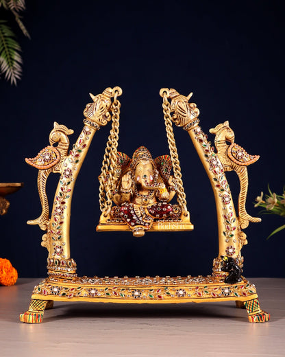 Pure Brass Ganesha Swing with Laakh Meenakari 10" - Budhshiv.com