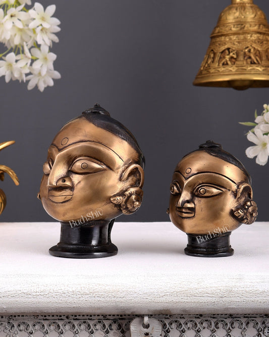 Pure Brass Gauri Face Pair – Vintage Finish - Budhshiv.com