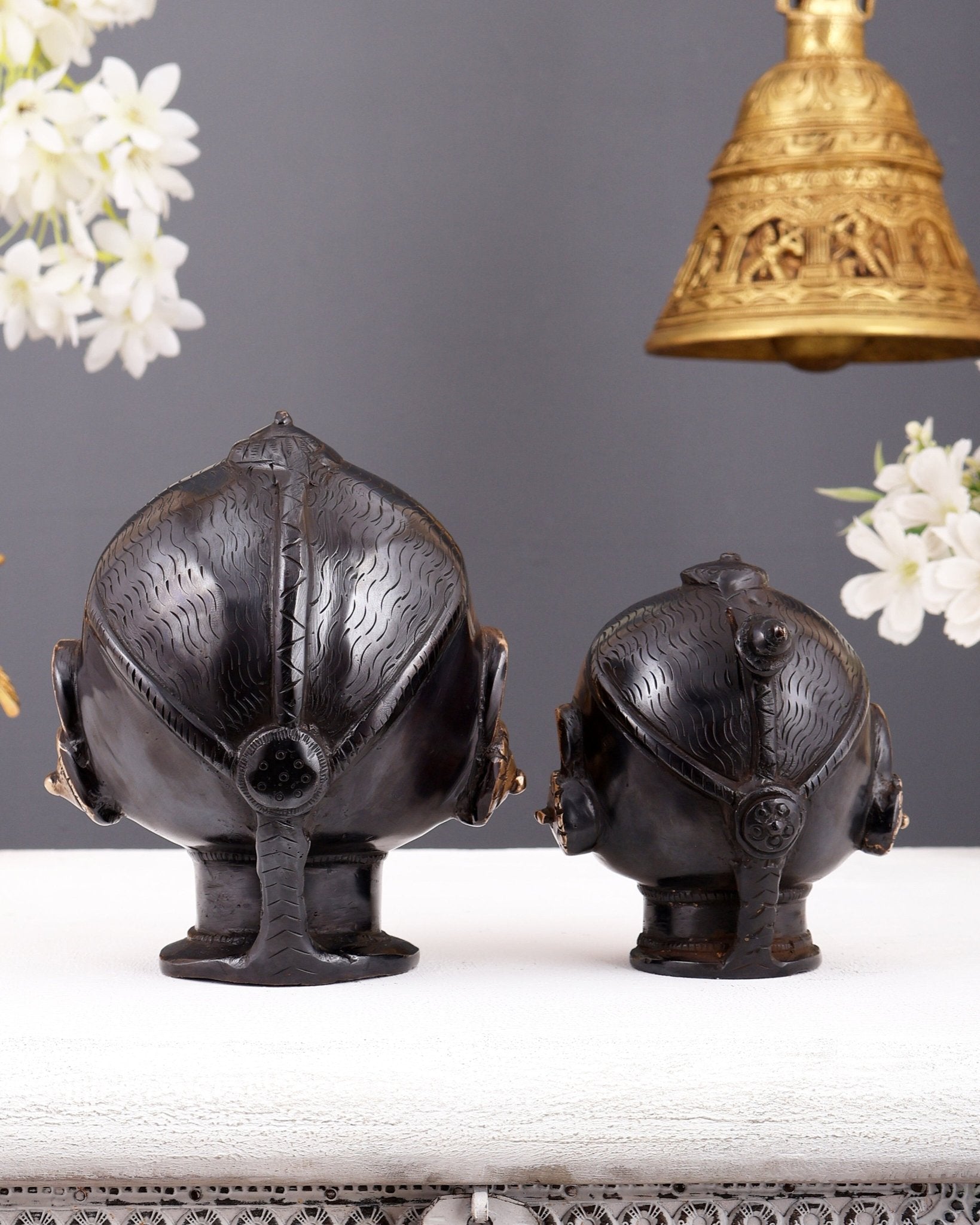 Pure Brass Gauri Face Pair – Vintage Finish - Budhshiv.com