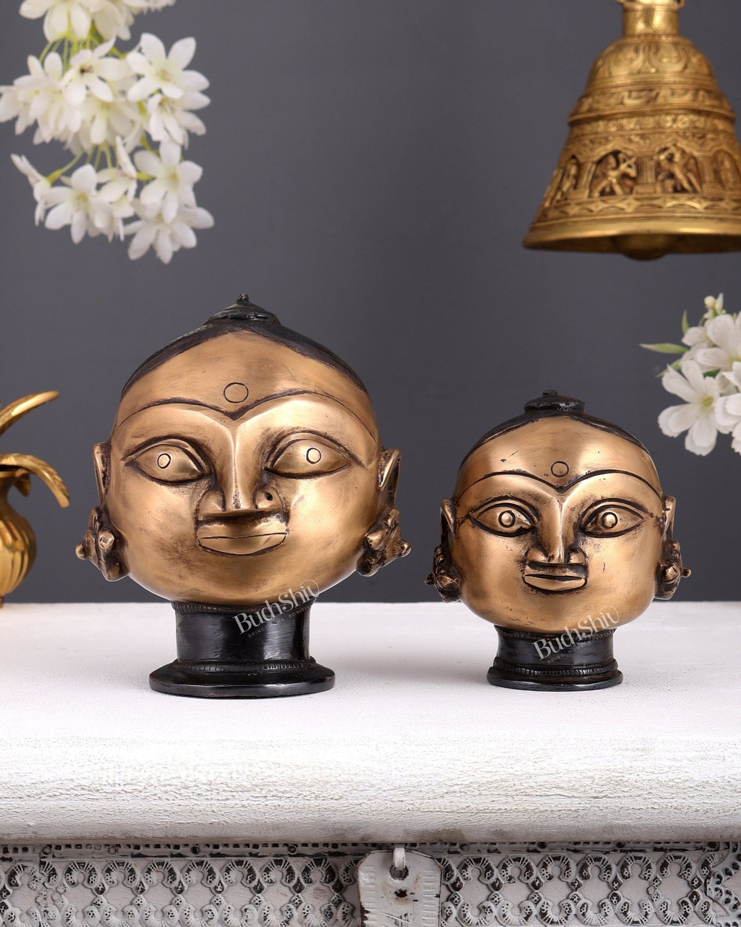 Pure Brass Gauri Face Pair – Vintage Finish - Budhshiv.com